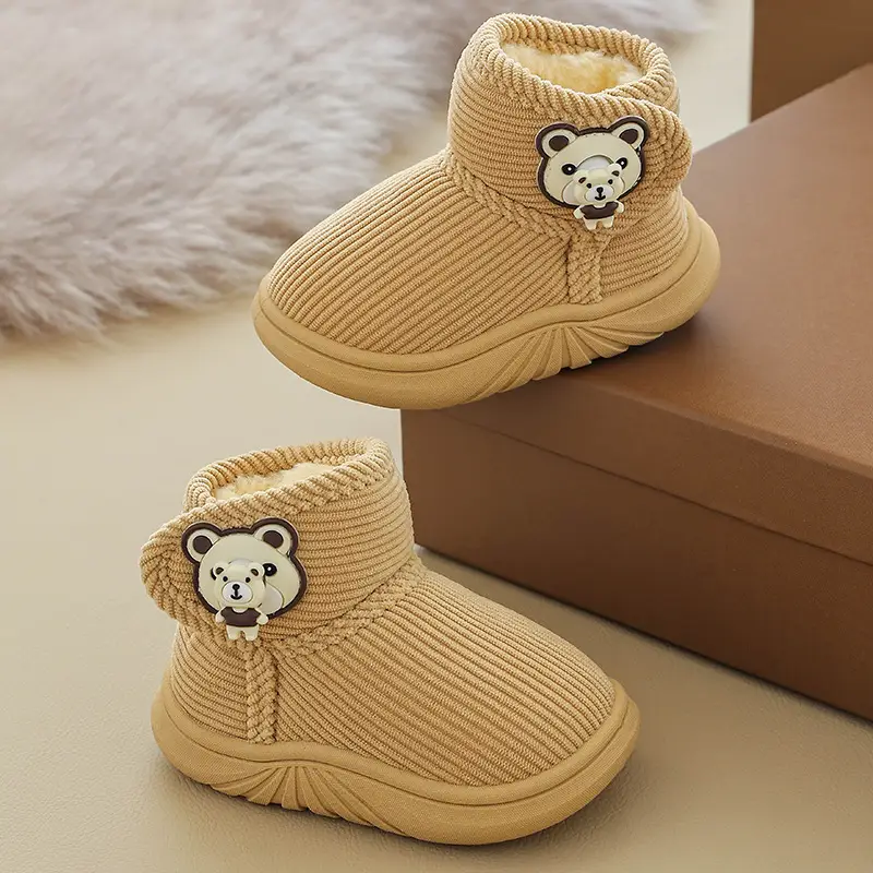 Black Floral Embellished Baby Slippers Winter Warm
