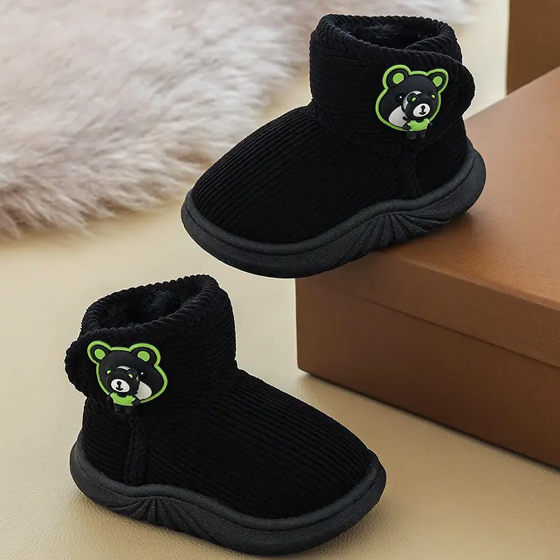 Black Floral Embellished Baby Slippers Winter Warm