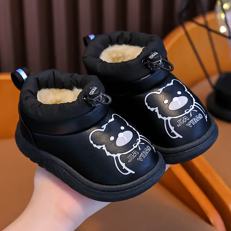 Black Floral Embellished Baby Slippers Winter Warm