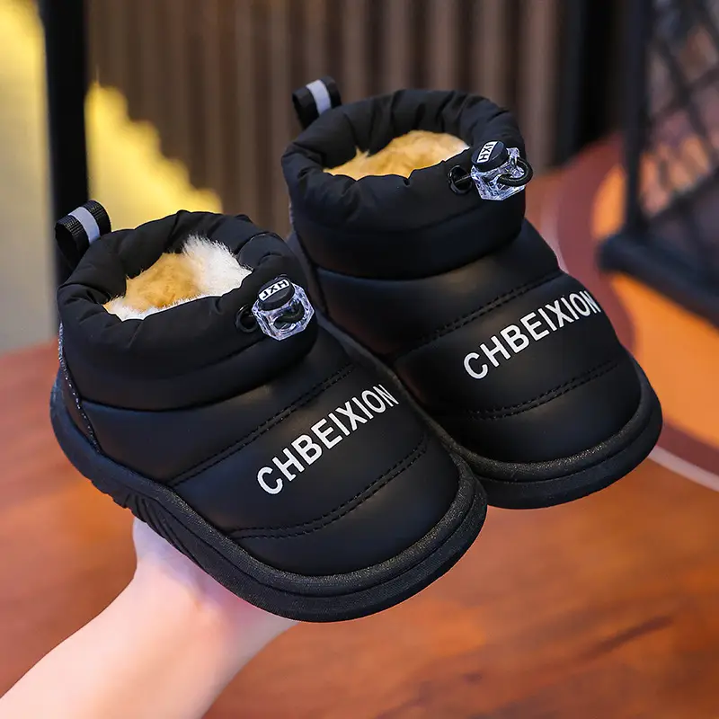 Black Floral Embellished Baby Slippers Winter Warm