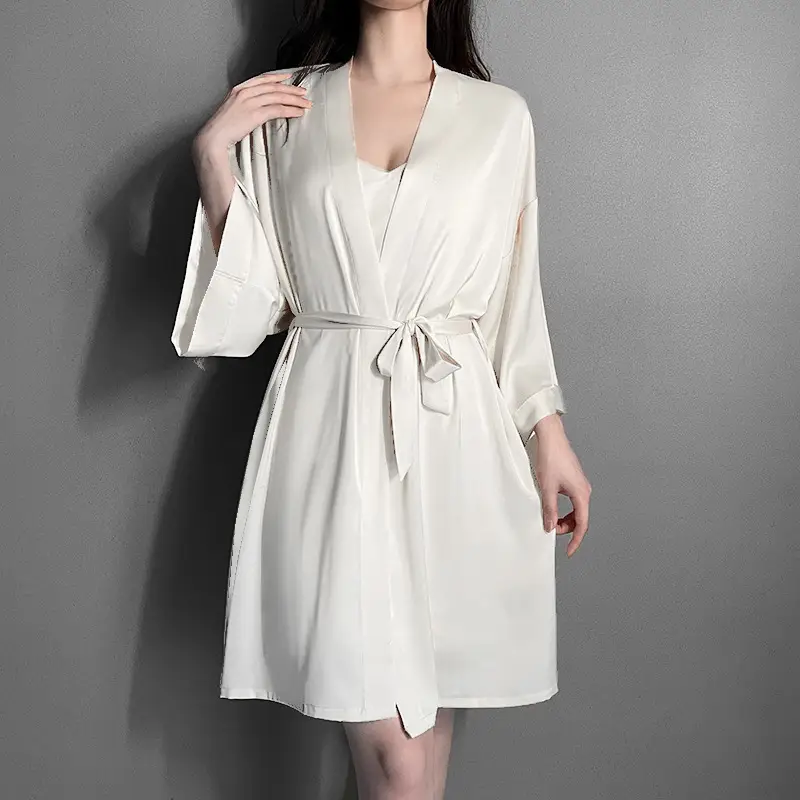 Summer Deep V Cross Backless Temptation with Breast Pad Nightgown Ice Silk Pajamas Women's Spring & Fall Suspender Nightgown Two-Piece Set — feature 15