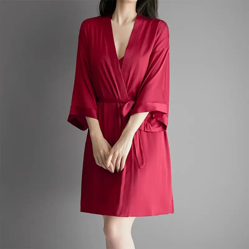 Summer Deep V Cross Backless Temptation with Breast Pad Nightgown Ice Silk Pajamas Women's Spring & Fall Suspender Nightgown Two-Piece Set — feature 22