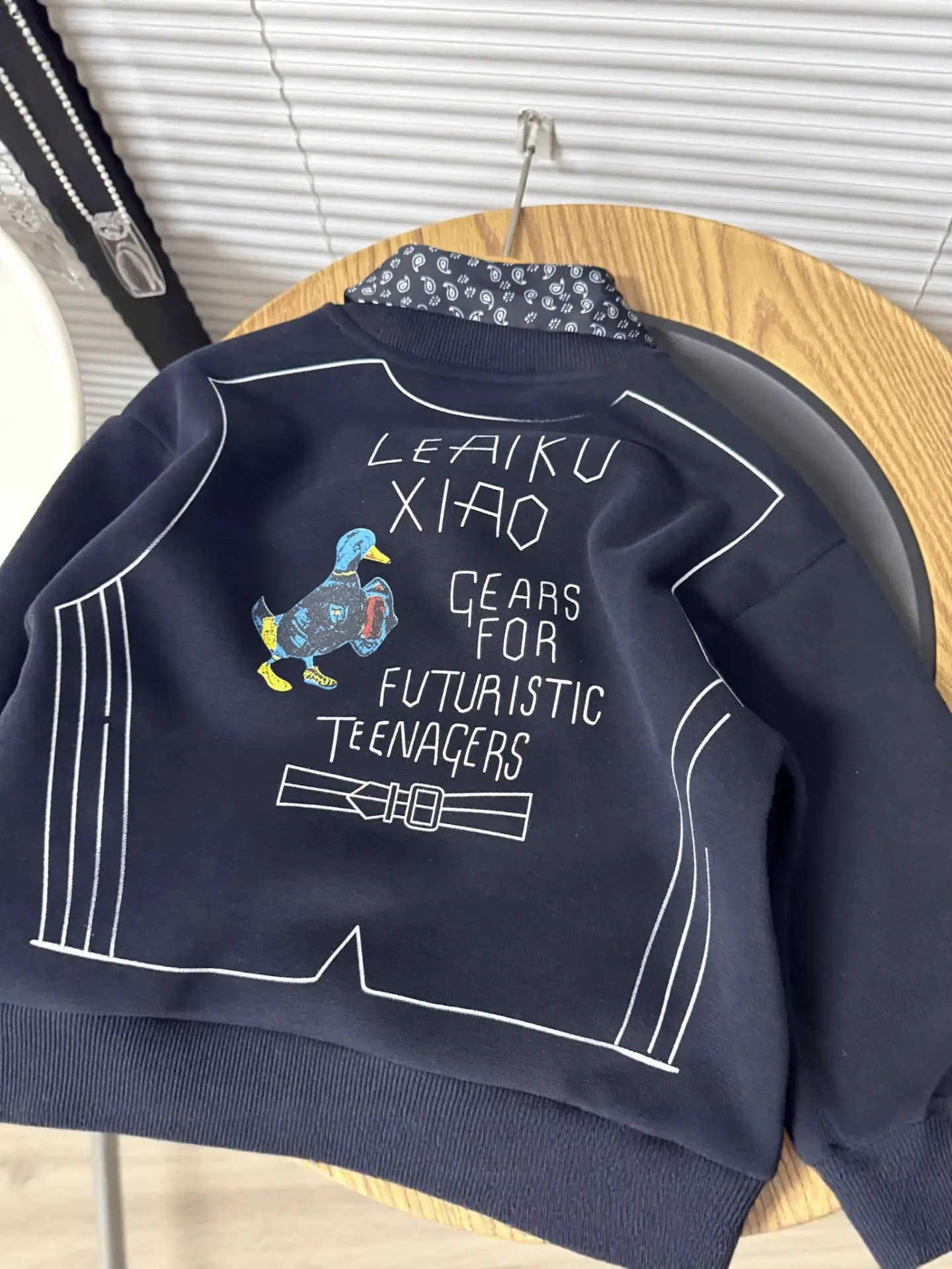 Kids Korean Style Fleece Sweatshirt Set Black - Image 3