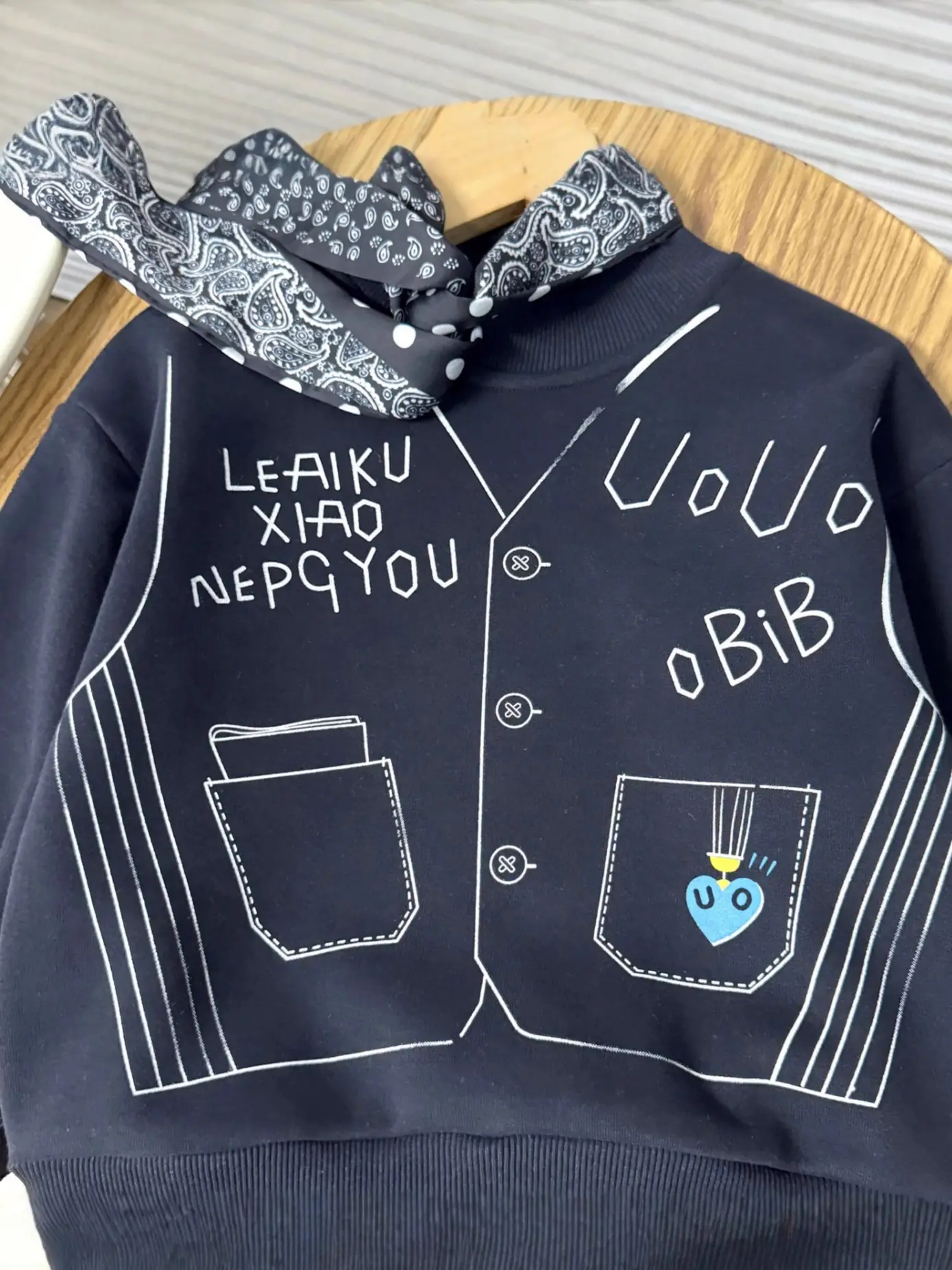 Kids Korean Style Fleece Sweatshirt Set Black - Image 4