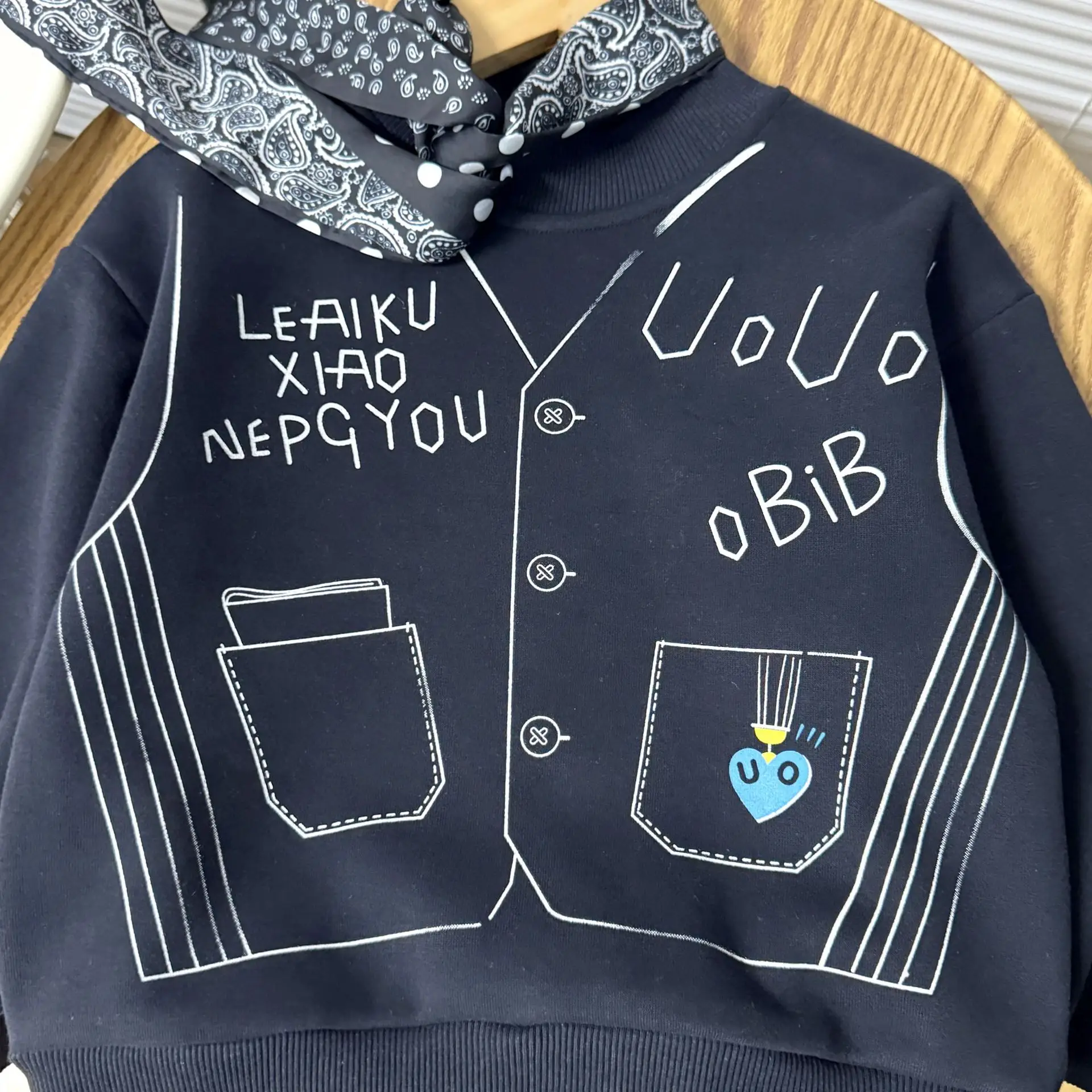Kids Korean Style Fleece Sweatshirt Set Black — feature 4