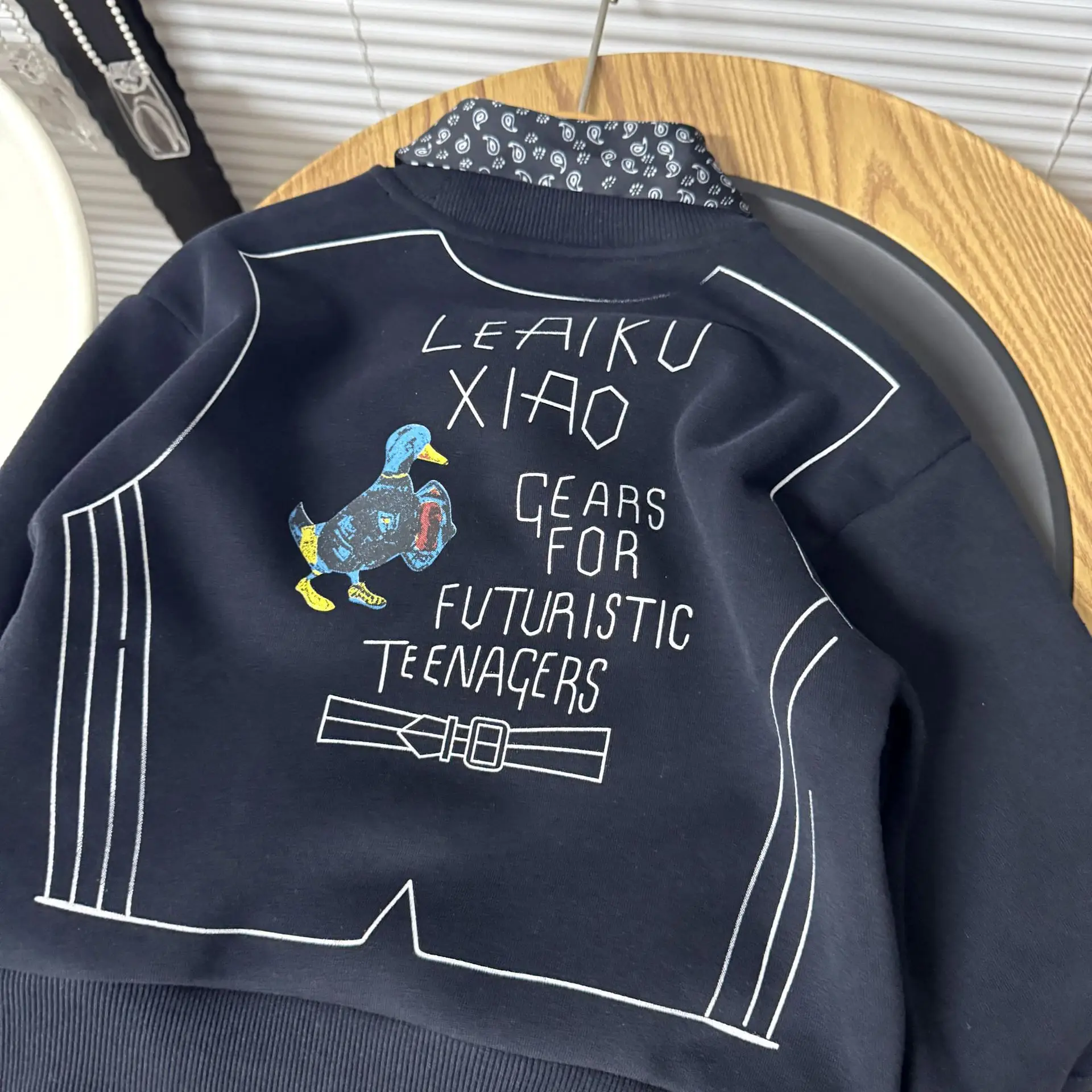 Kids Korean Style Fleece Sweatshirt Set Black — feature 5