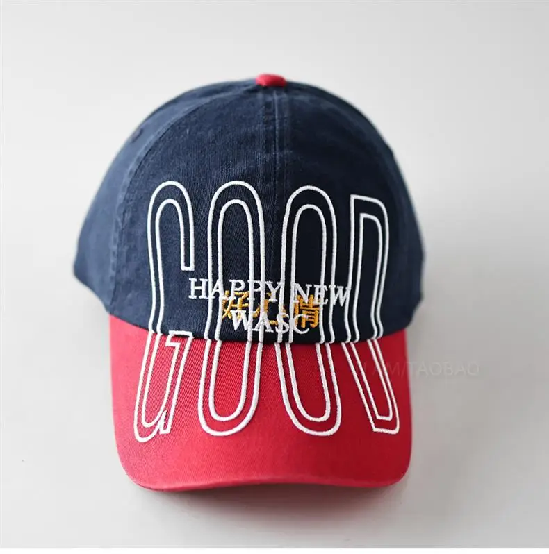 Unisex Baseball Cap with Large Letter Embroidery Red Blue — feature 1