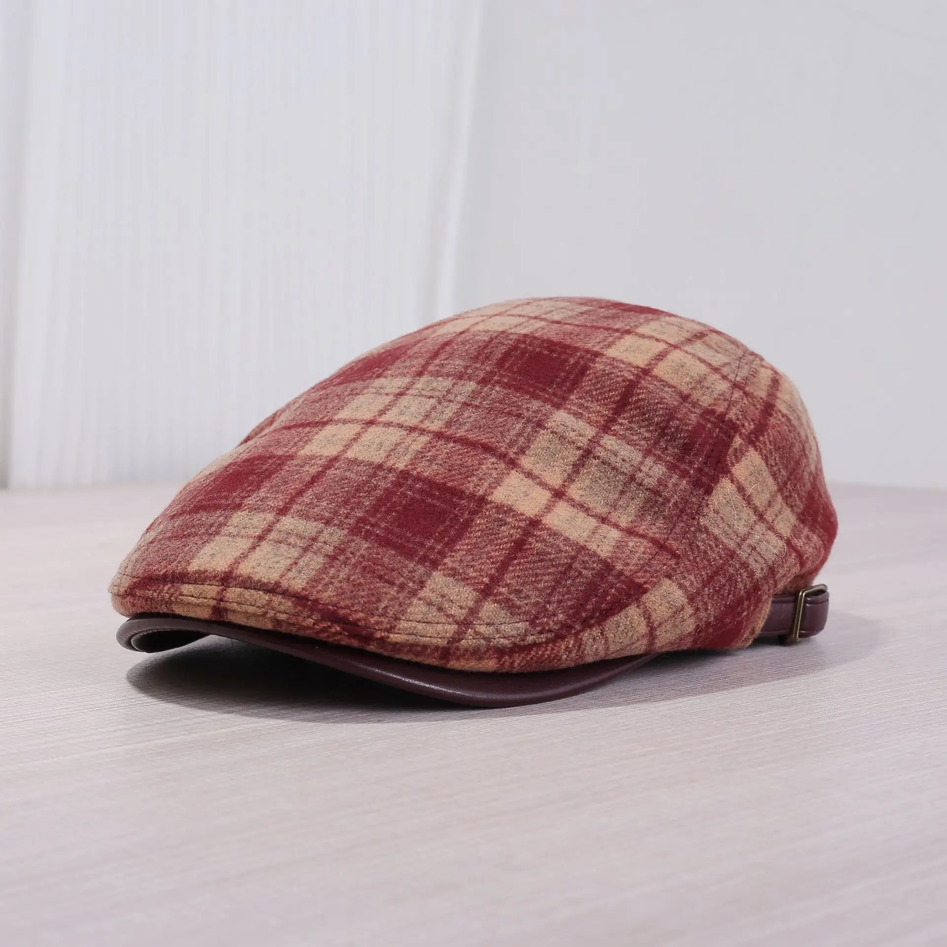Japanese Plaid Forward Cap Blue White Warm Newsboy Cap