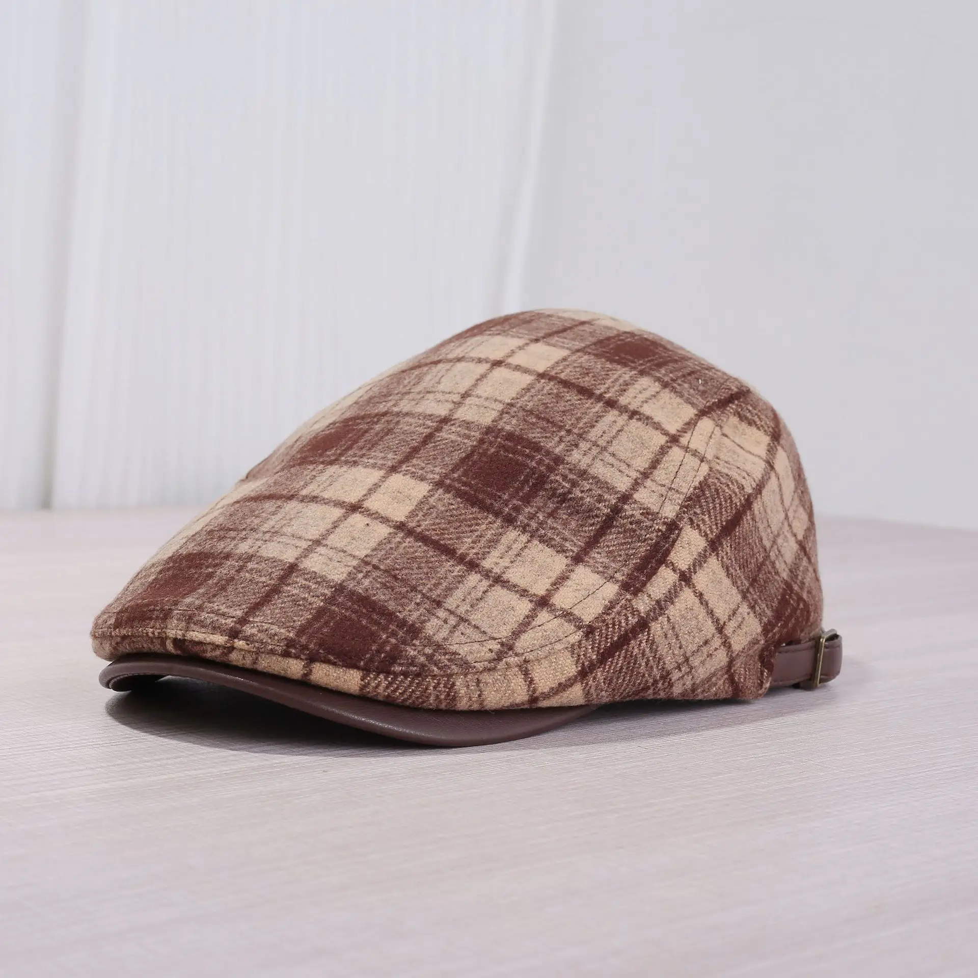 Japanese Plaid Forward Cap Blue White Warm Newsboy Cap