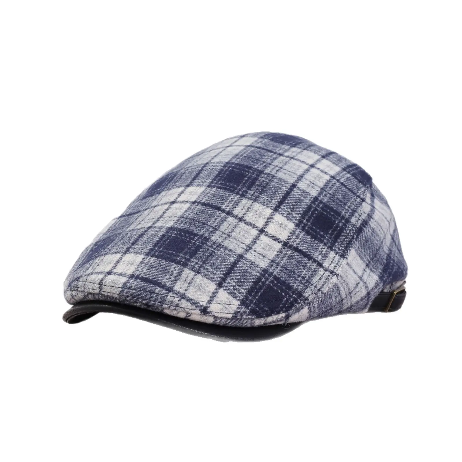 Japanese Plaid Forward Cap Blue White Warm Newsboy Cap