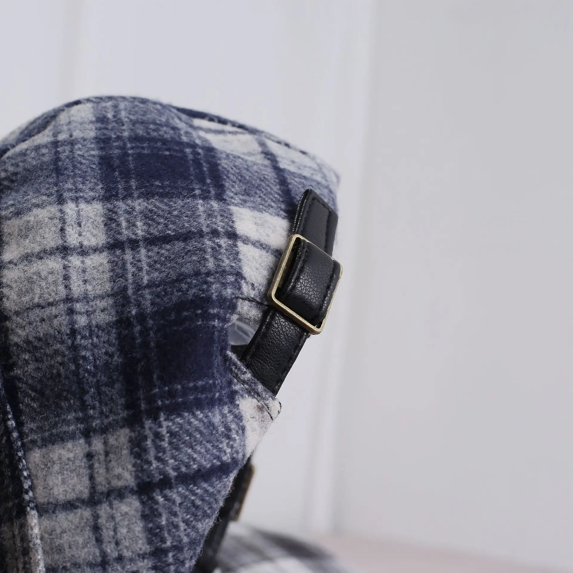 Japanese Plaid Forward Cap Blue White Warm Newsboy Cap — feature 10