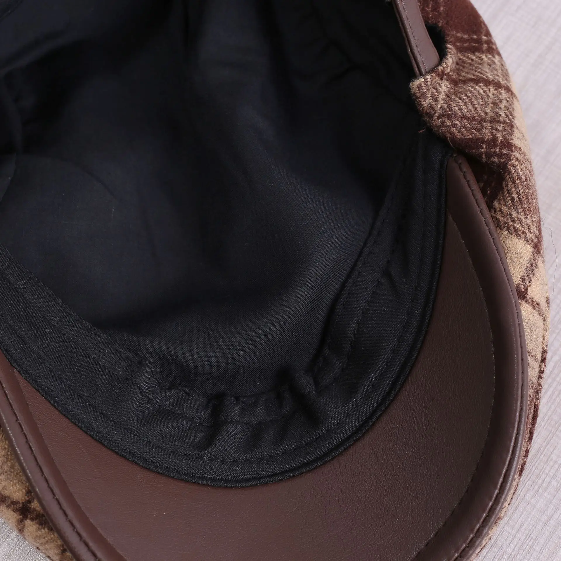 Japanese Plaid Forward Cap Blue White Warm Newsboy Cap — feature 11