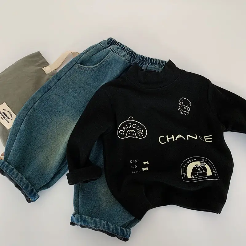 Children's Printed Long Sleeve T-Shirts Velvet Boys Off-White Medium - Image 2