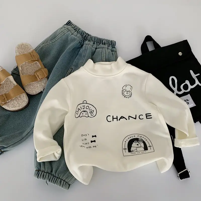 Children's Printed Long Sleeve T-Shirts Velvet Boys Off-White Medium - Image 3