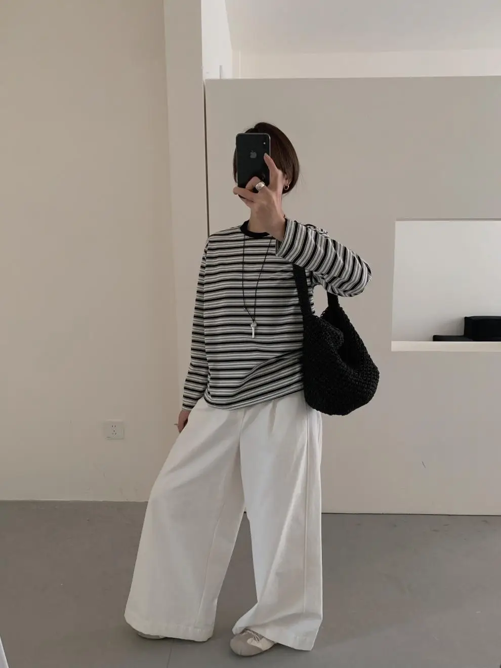 Women Striped Long Sleeve T-Shirt Brown Loose Fit — feature 12