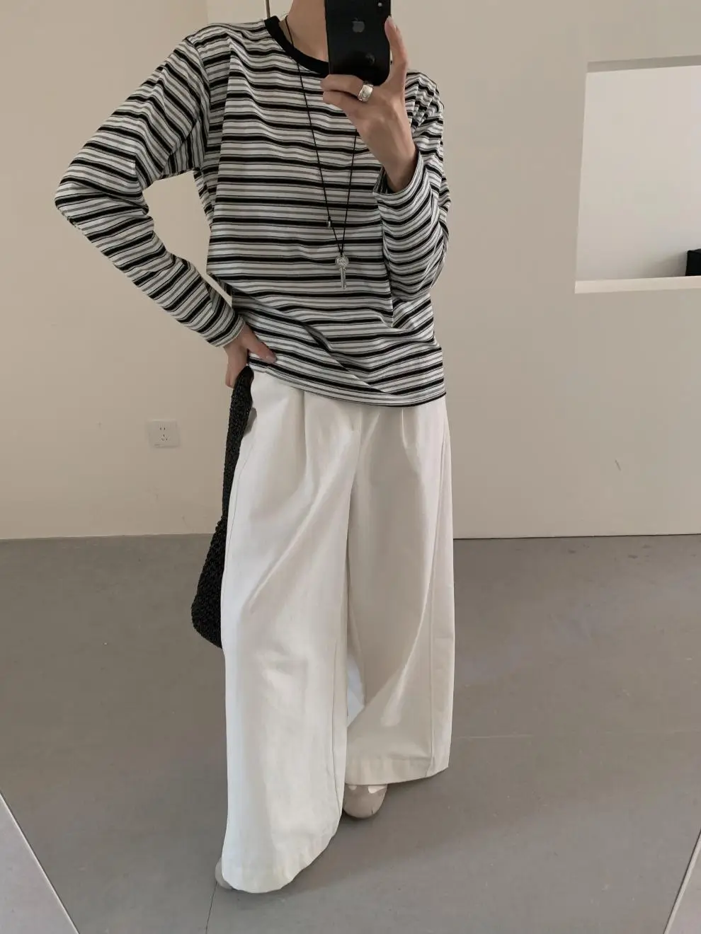 Women Striped Long Sleeve T-Shirt Brown Loose Fit — feature 16