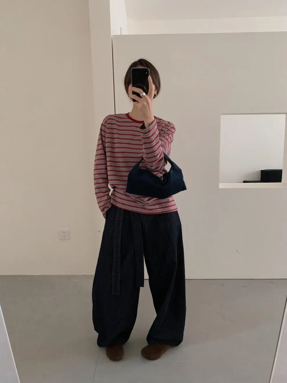 Women Striped Long Sleeve T-Shirt Brown Loose Fit — feature 21