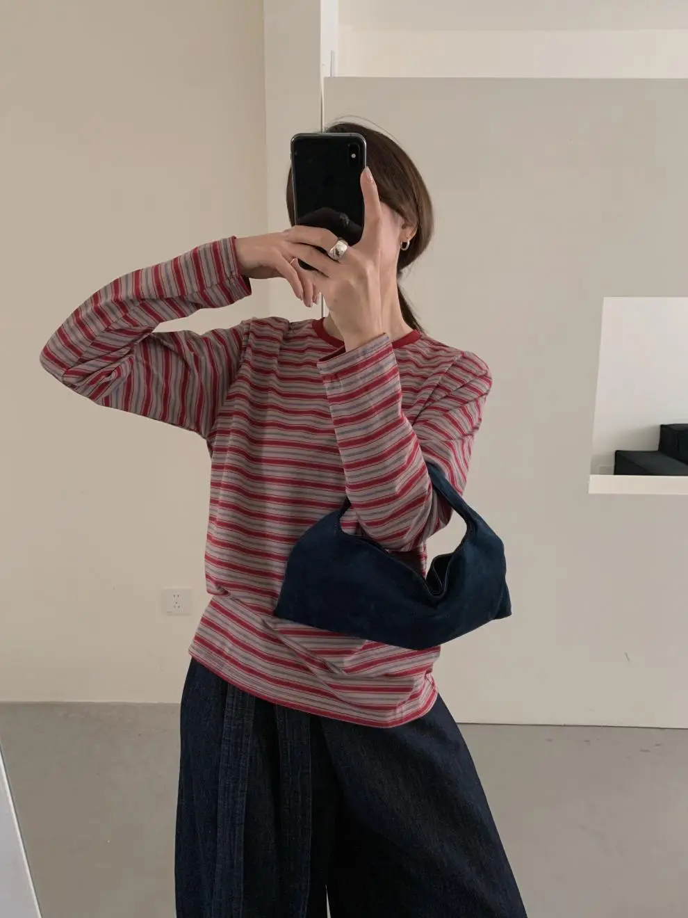 Women Striped Long Sleeve T-Shirt Brown Loose Fit — feature 23