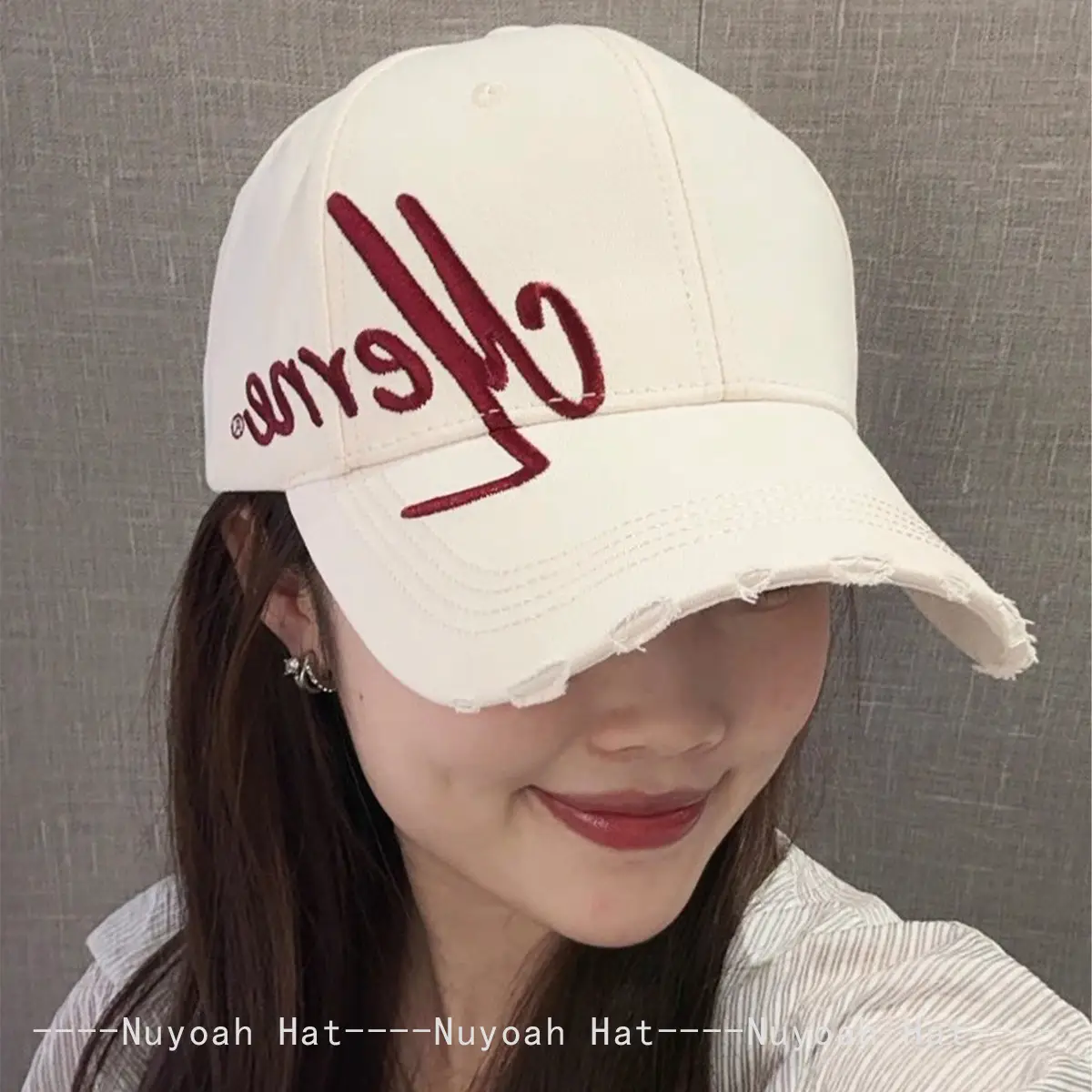 Women Maroon Embroidered Baseball Cap Sunshade - Image 11
