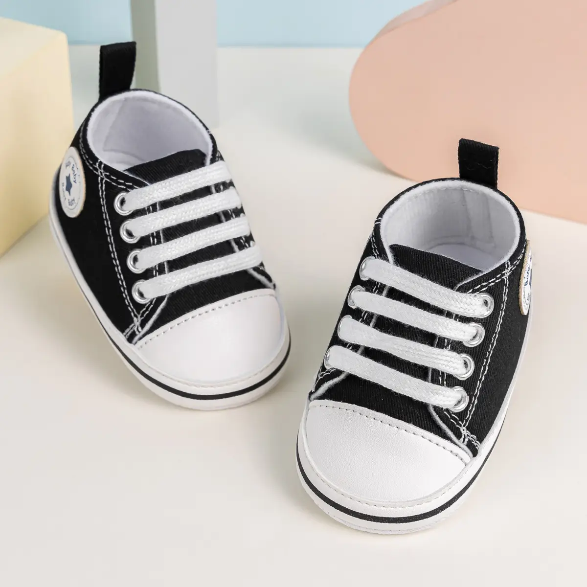 Classic Black Lace-Up Baby Shoes for 0-1 Year Old