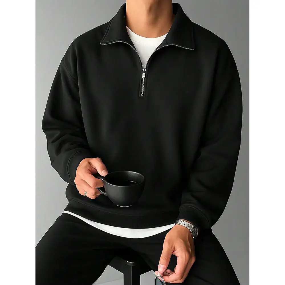 Men's Black 2-Piece Sweatshirt Set with Zip Front — feature 2