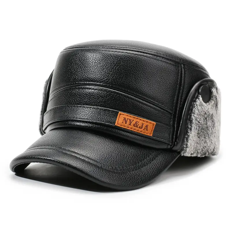 Winter Leather Cap for Men with Fleece Lining & Ear Protection - Image 2