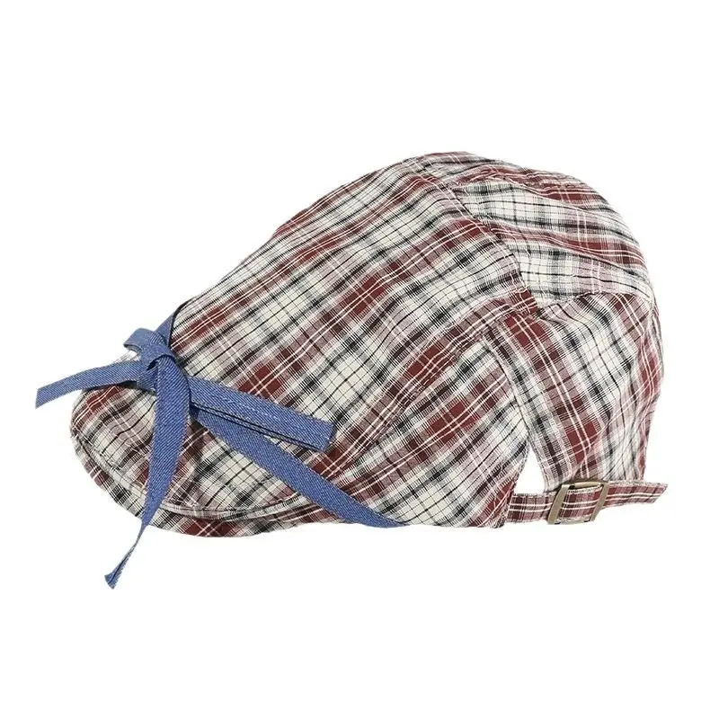 Women Retro Red Plaid Bow Tie Hat for Winter - Image 6
