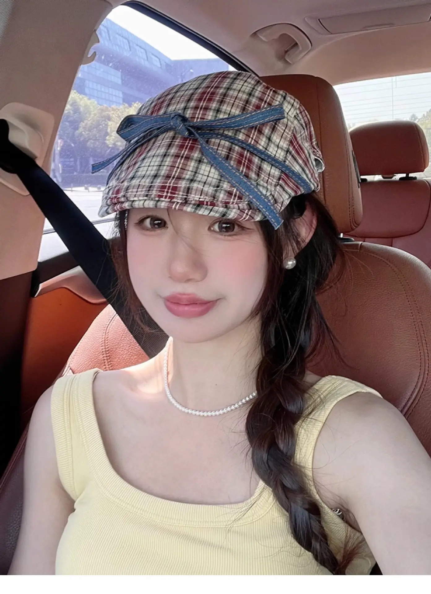 Women Retro Red Plaid Bow Tie Hat for Winter — feature 10