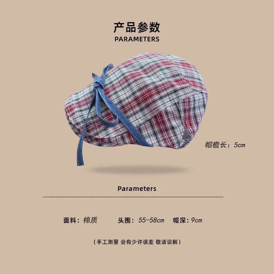Women Retro Red Plaid Bow Tie Hat for Winter — feature 12