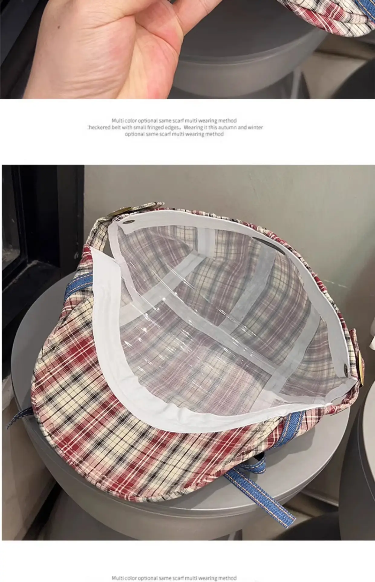 Women Retro Red Plaid Bow Tie Hat for Winter — feature 15