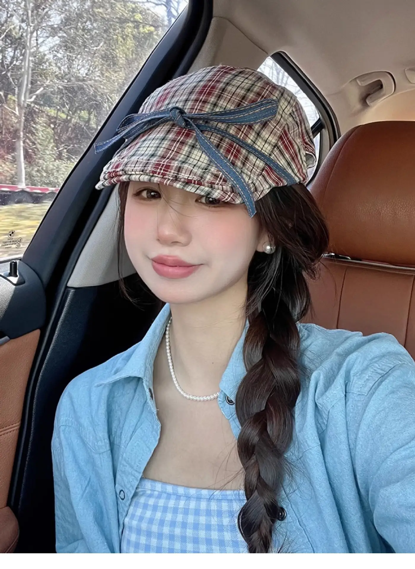 Women Retro Red Plaid Bow Tie Hat for Winter — feature 5