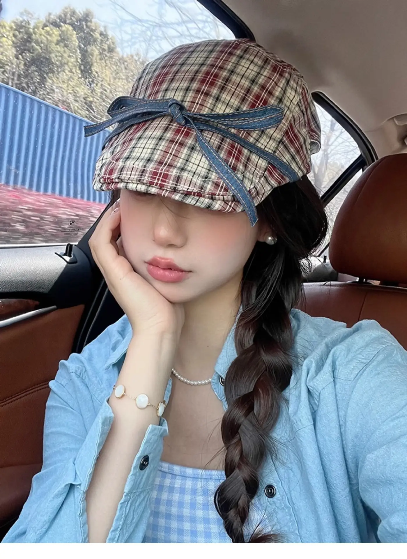 Women Retro Red Plaid Bow Tie Hat for Winter — feature 6