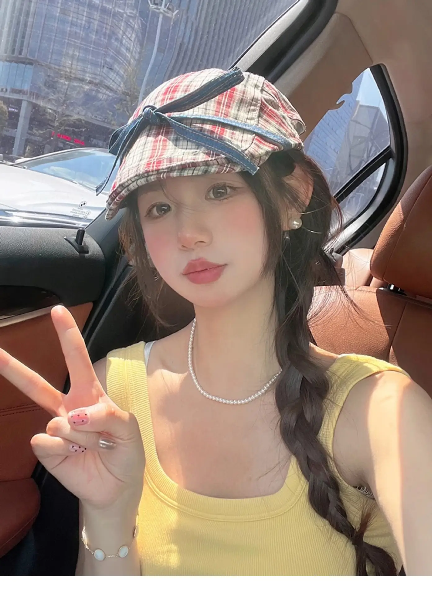 Women Retro Red Plaid Bow Tie Hat for Winter — feature 9