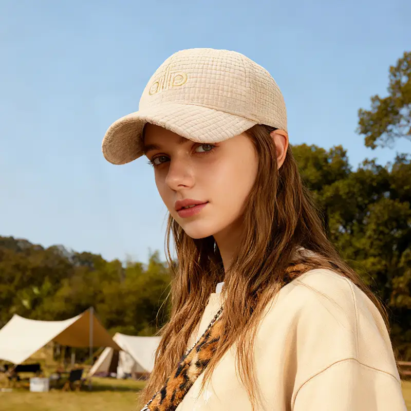 Women Duckbill Cap with Embroidered Letter Beige - Image 7