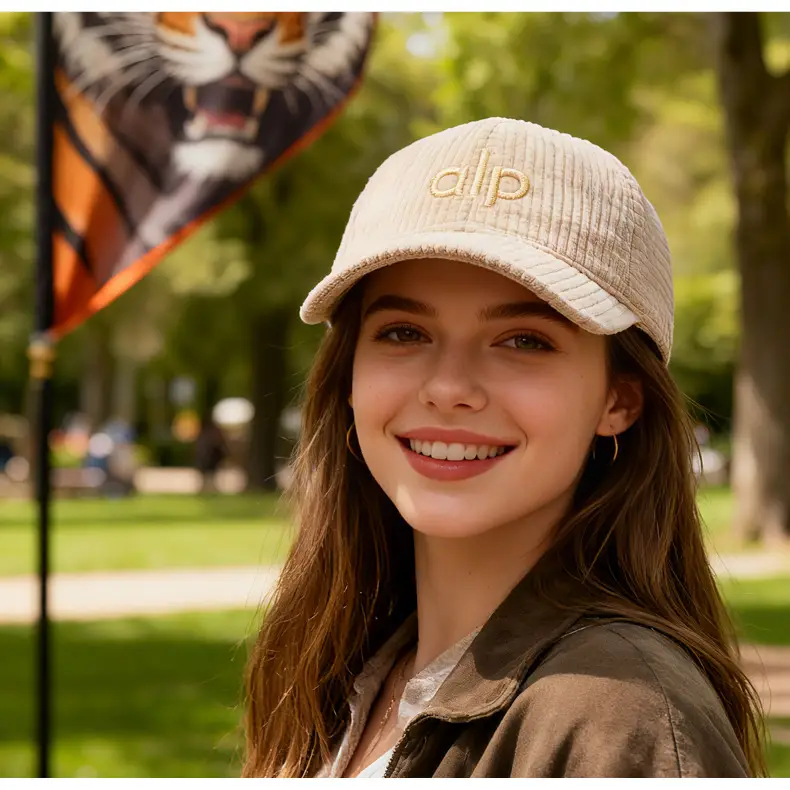 Women Duckbill Cap with Embroidered Letter Beige — feature 15