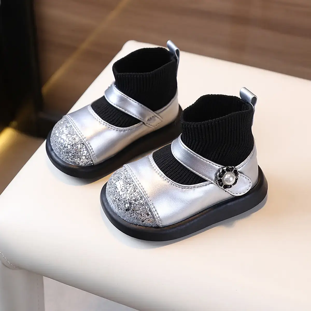 Toddler Princess Shoes Black Soft Sole 1-3Y