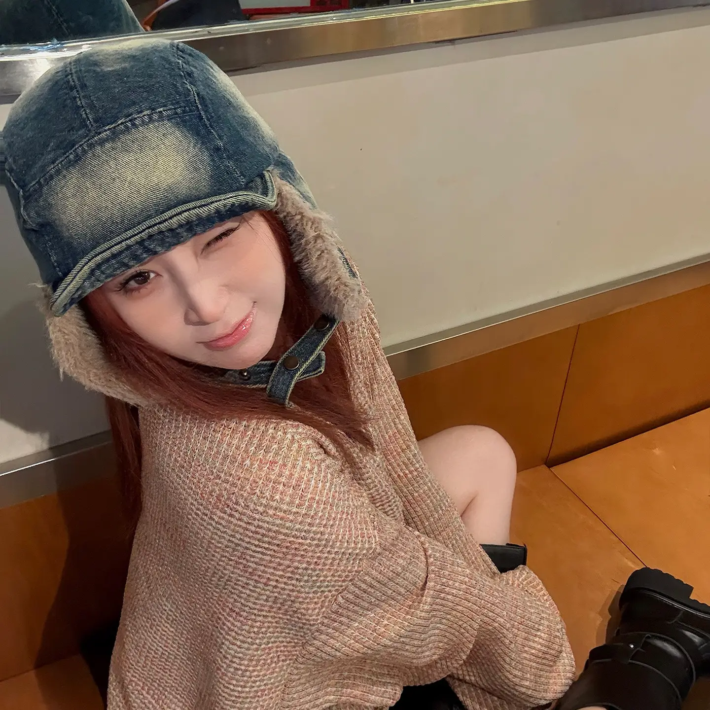 Winter Plush Ear Hats for Men Women Retro Denim Cap - Image 4