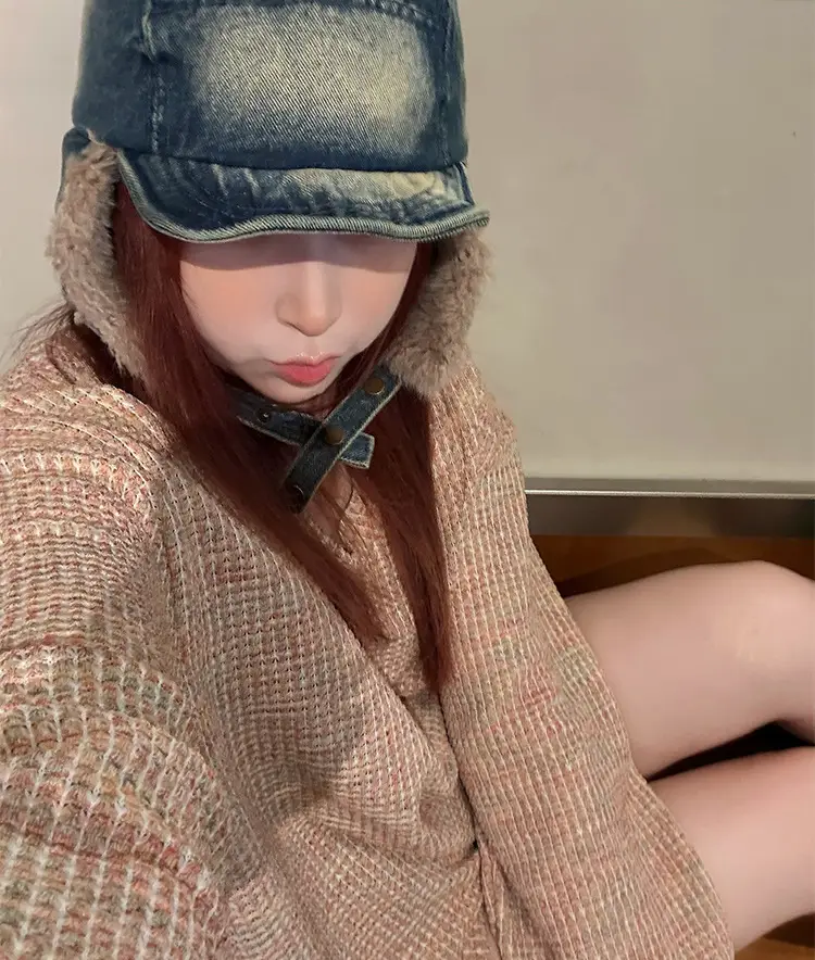 Winter Plush Ear Hats for Men Women Retro Denim Cap — feature 10