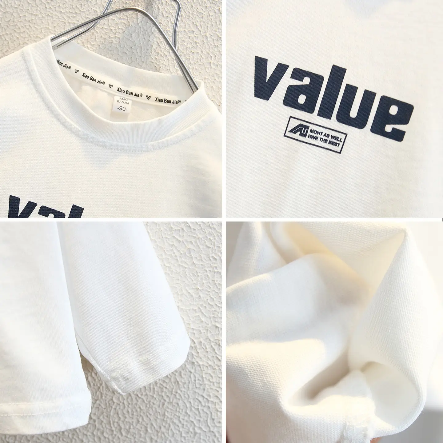 Boys White Value Letter Print Round Neck T-Shirt