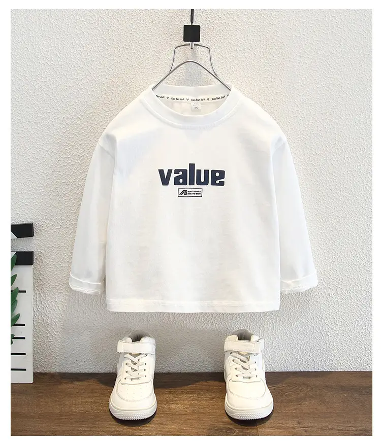 Boys White Value Letter Print Round Neck T-Shirt — feature 9