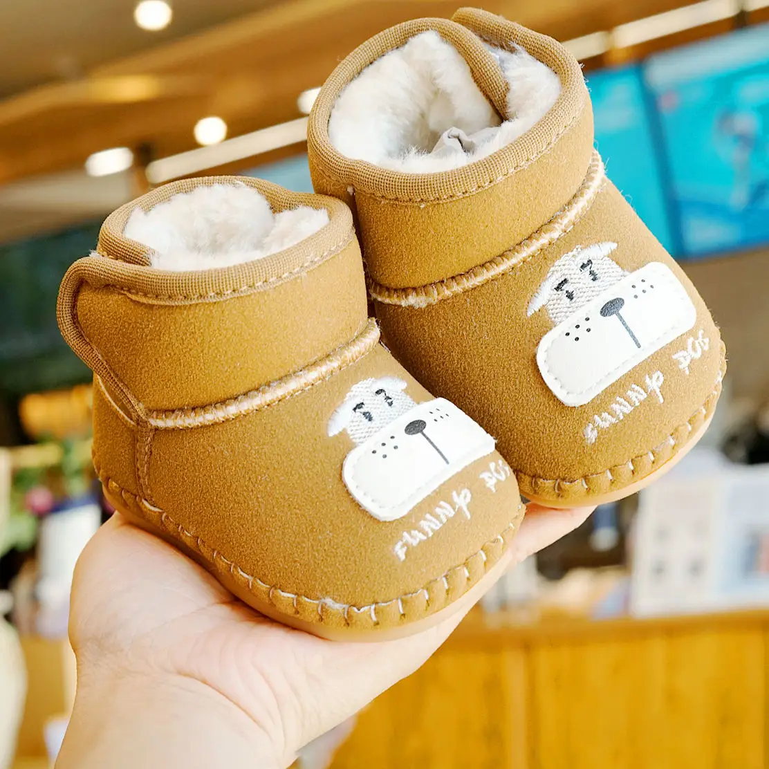 Baby Shoes Soft Sole Winter Fleece Lined Cartoon Toddler 0-1Y
