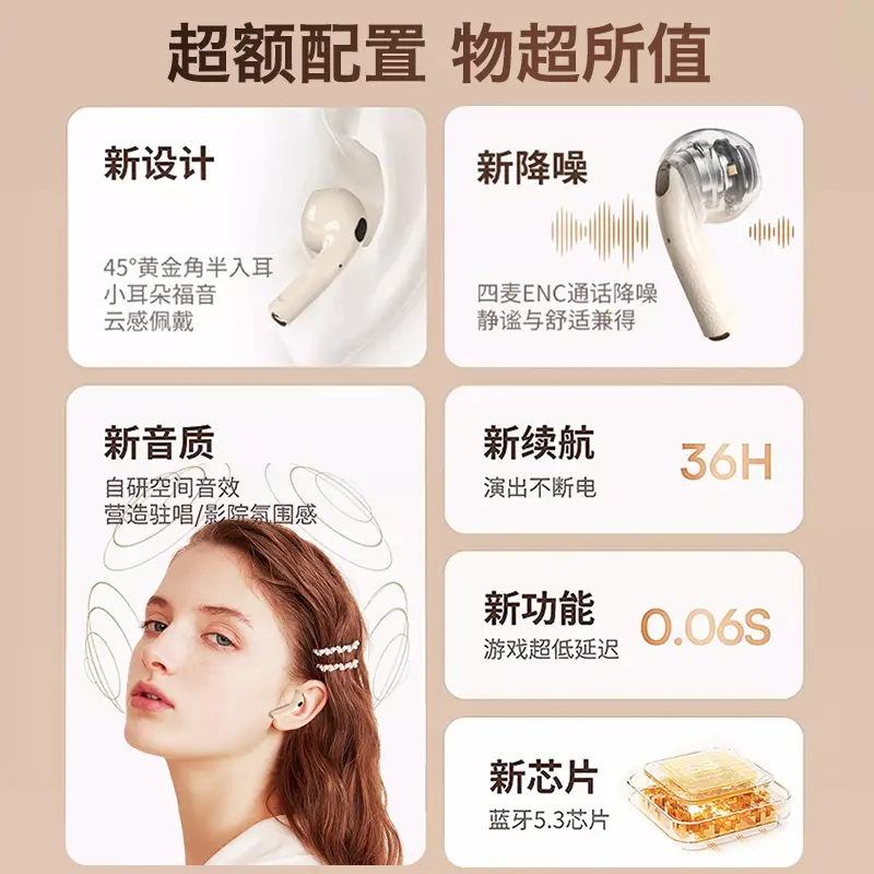 Downstream Popular Compact and Lightweight Bluetooth Headset with Textured Leather Texture and High-Definition Sound Quality Suitable for Apple Headset Wholesale