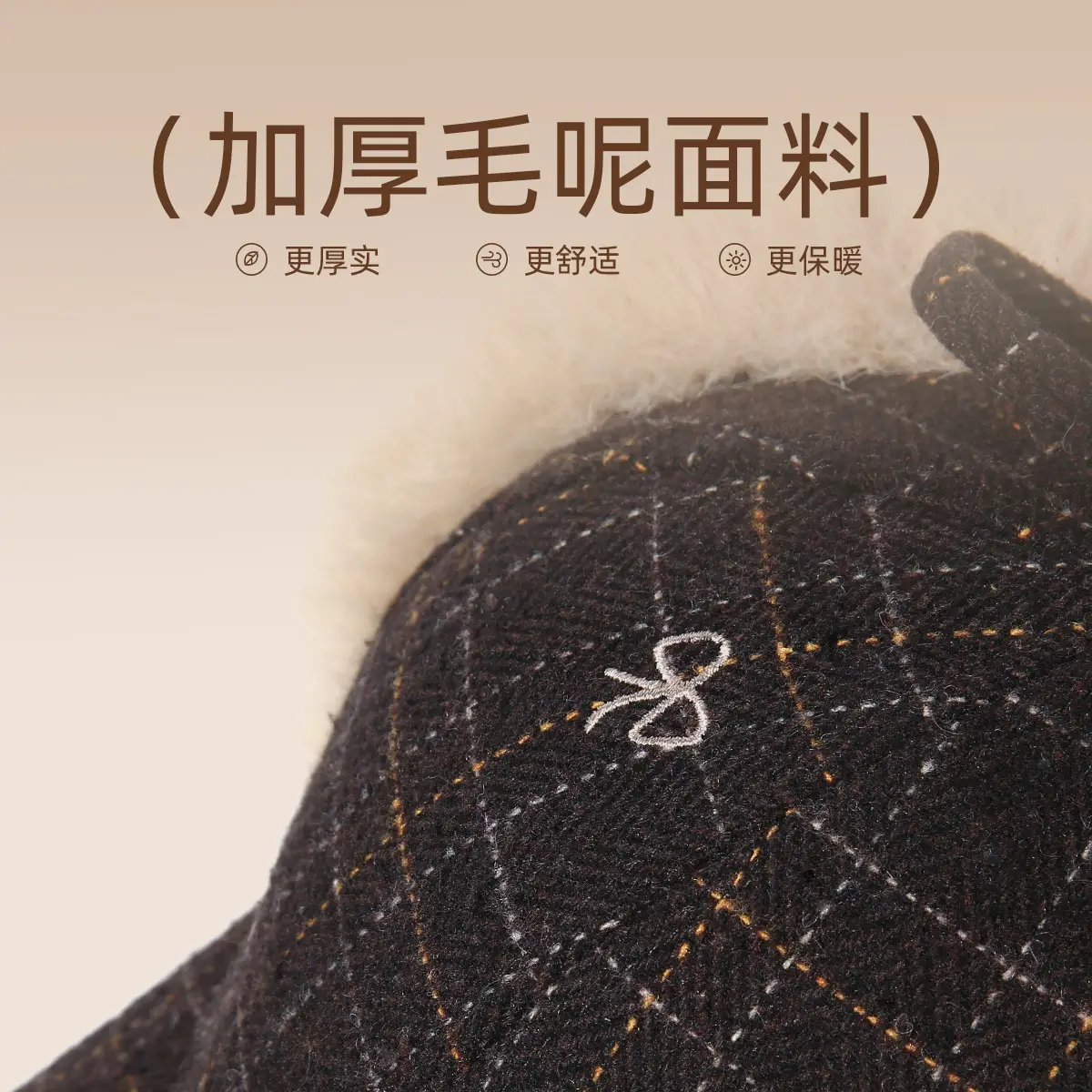 Women Wool Plaid Ear Protection Cap Winter Warm