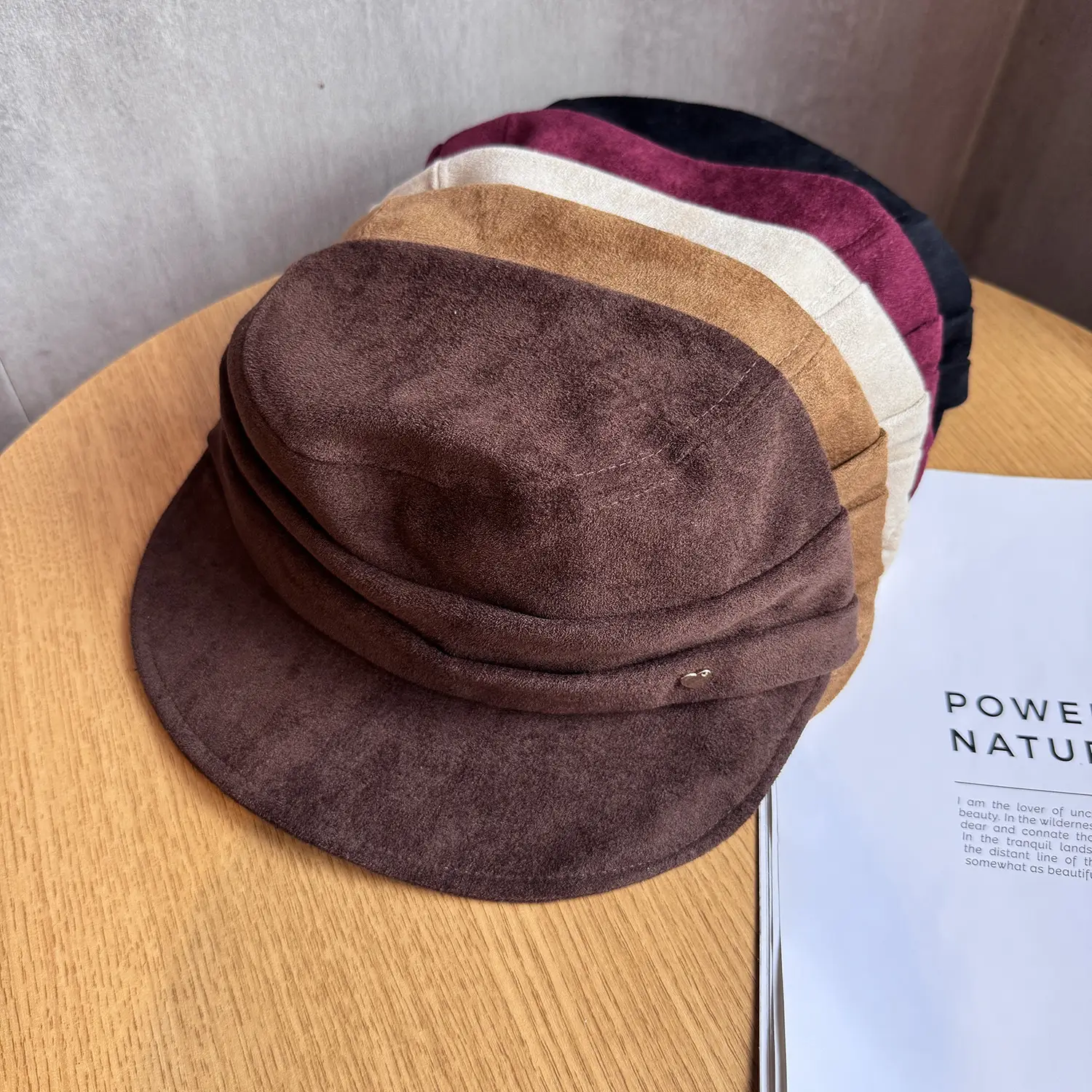Korean Style Suede Equestrian Hat Black Brown - Image 6