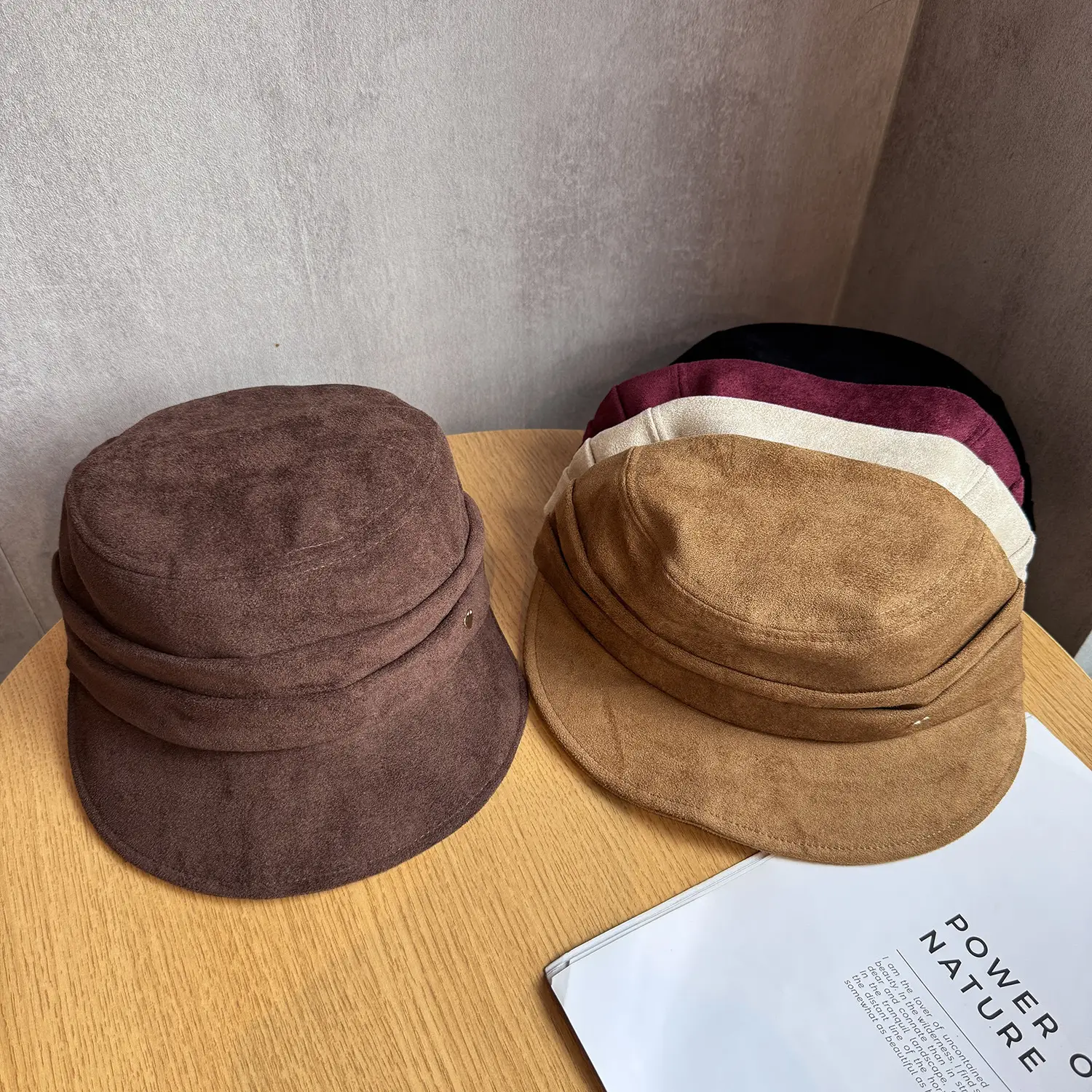 Korean Style Suede Equestrian Hat Black Brown — feature 1