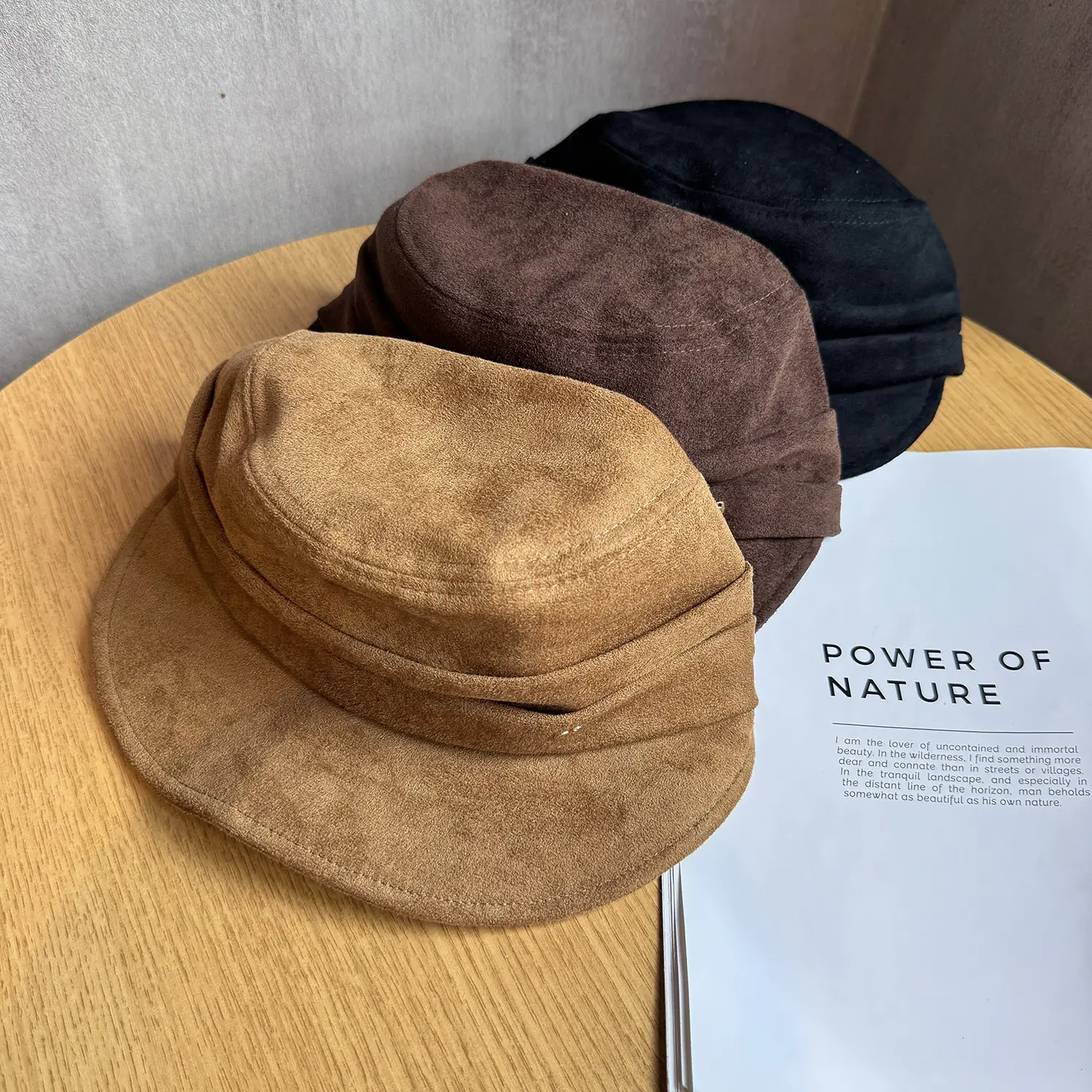 Korean Style Suede Equestrian Hat Black Brown — feature 3
