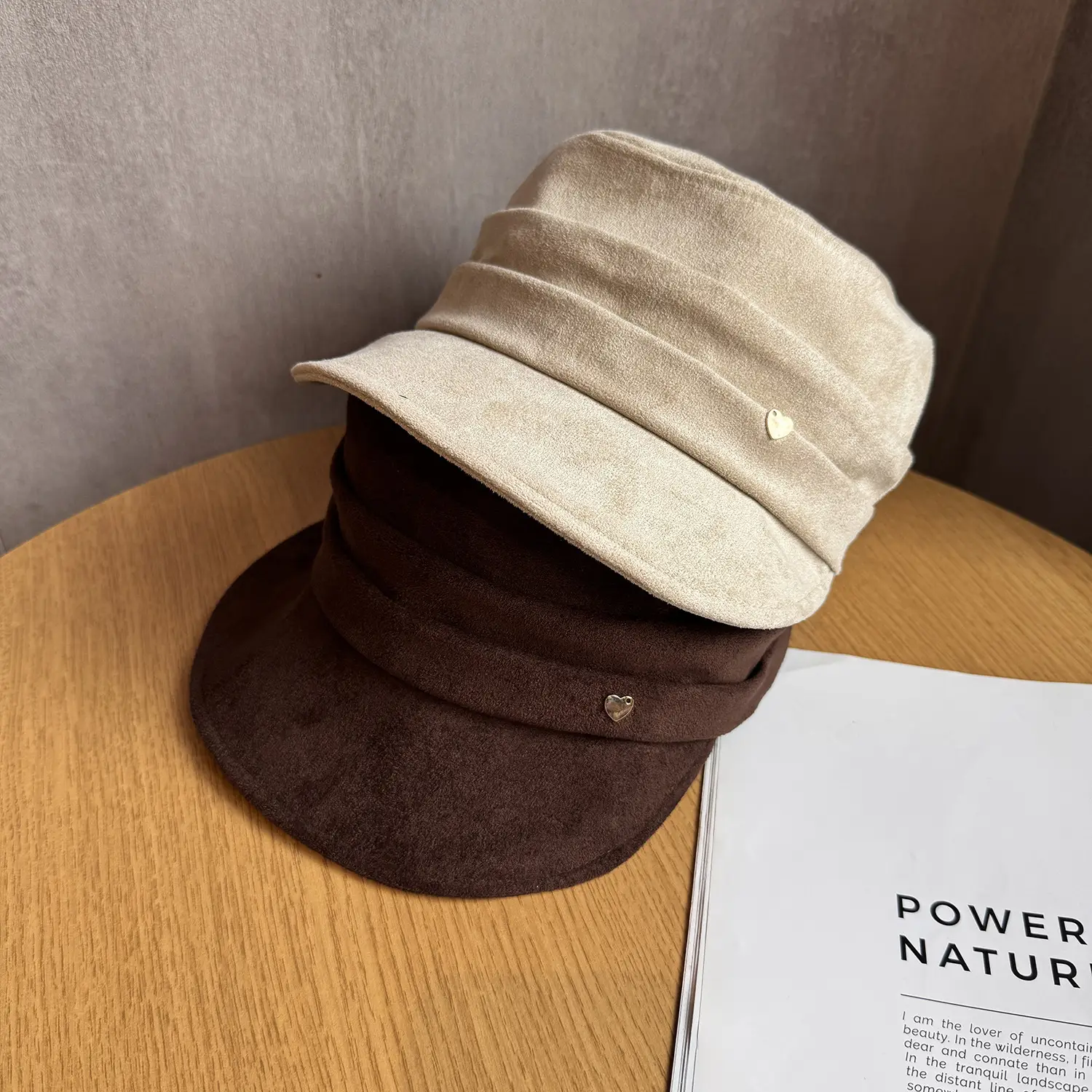 Korean Style Suede Equestrian Hat Black Brown — feature 5