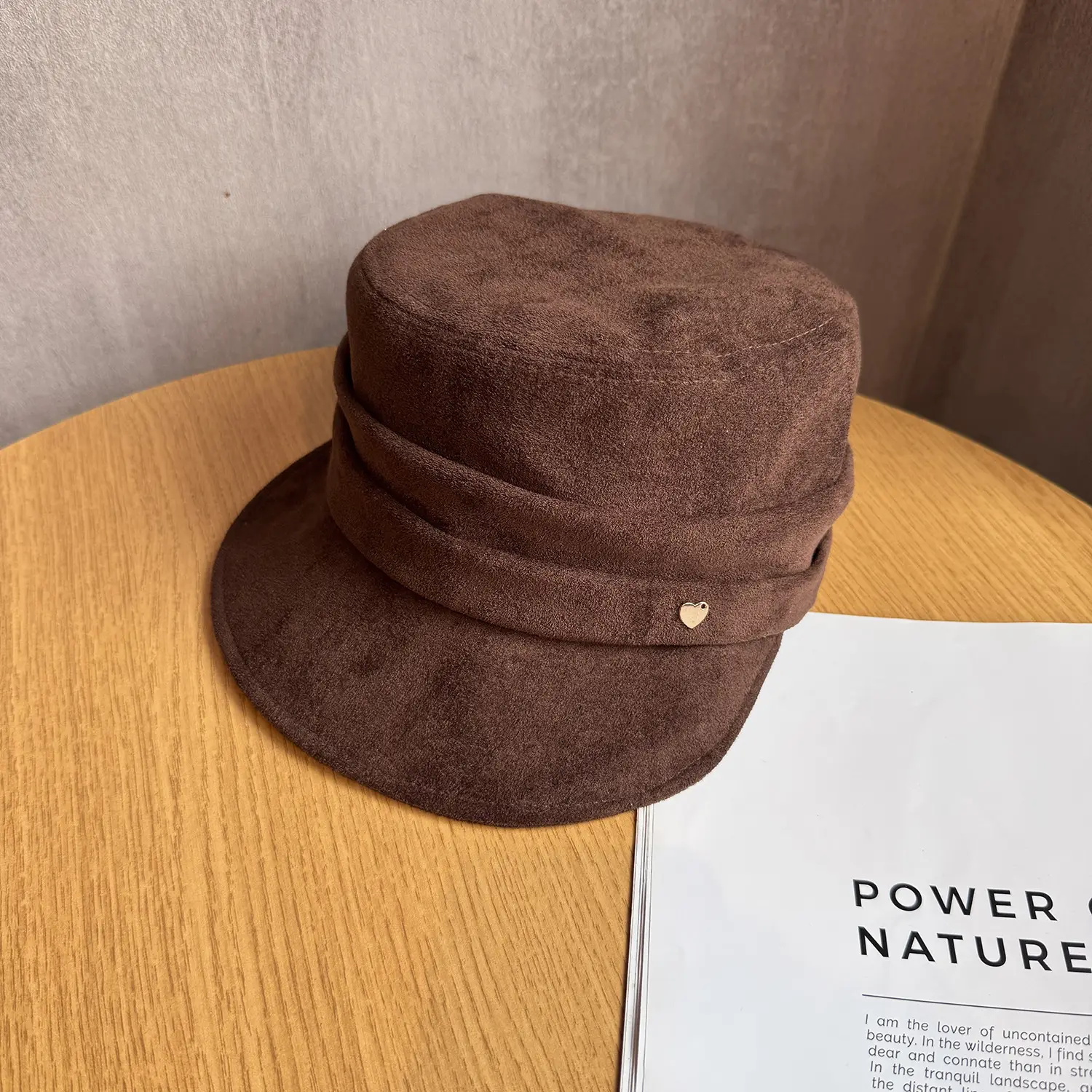 Korean Style Suede Equestrian Hat Black Brown — feature 8