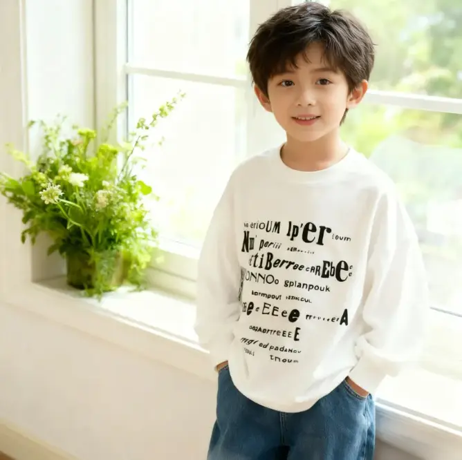 Boys Letter Long Sleeve T-Shirt Spring Autumn Cotton Round Neck