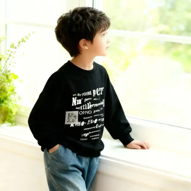 Boys Letter Long Sleeve T-Shirt Spring Autumn Cotton Round Neck